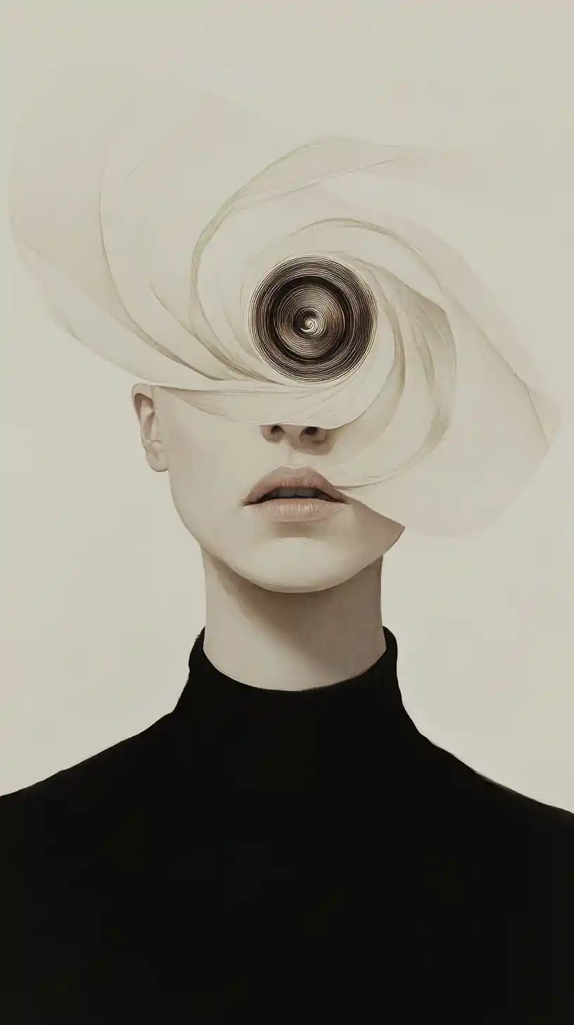 Minimalist close up portrait with a spiral marked forehead