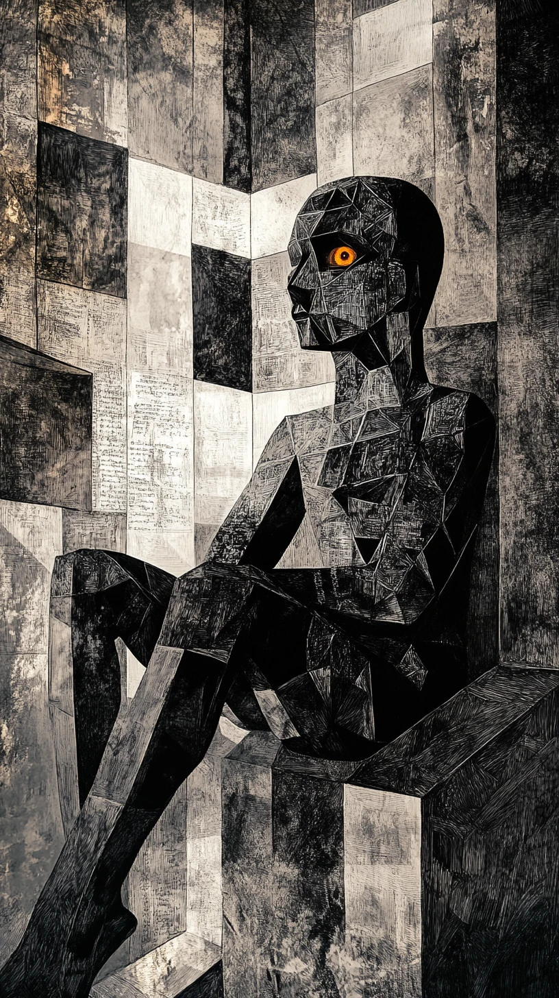 Surreal archivist in infinite vaulted chamber of symbols