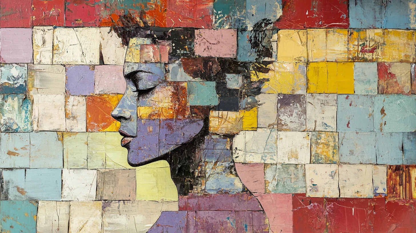 Surreal fragmented figure in abstract textured painting