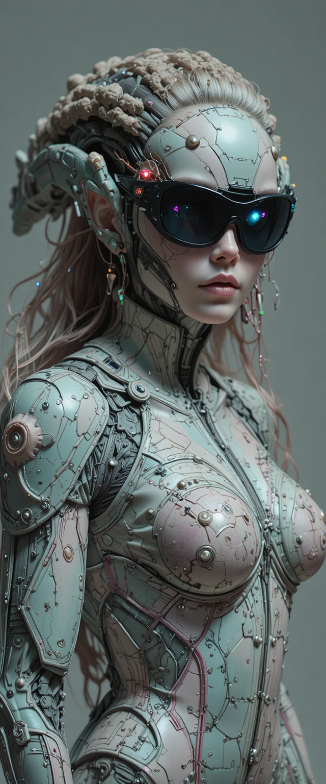 Half body portrait of a realistic alien in studio