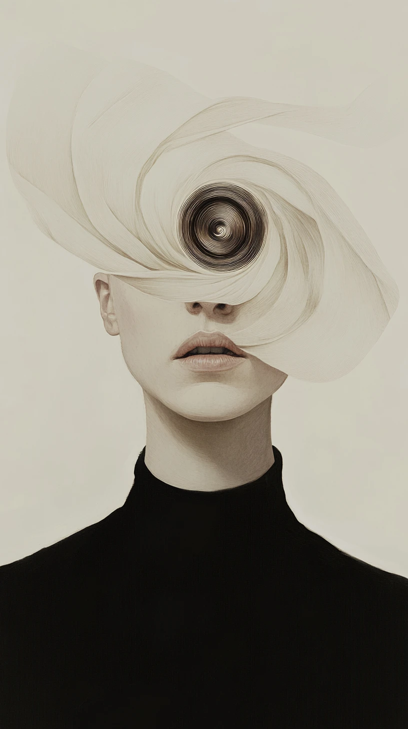 Minimalist close up portrait with a spiral marked forehead