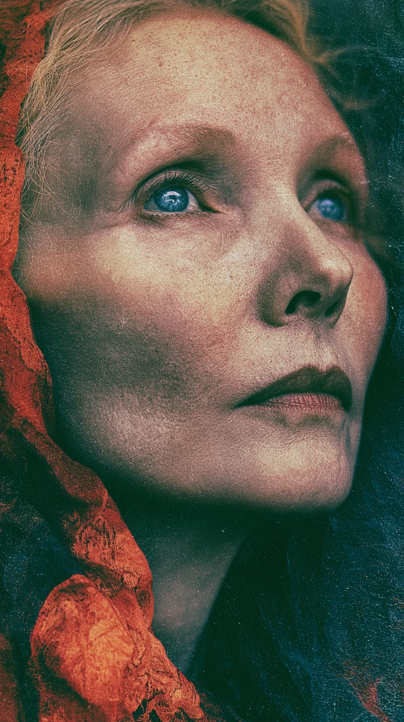 Surreal portrait of an aging dreamlike woman in darkness