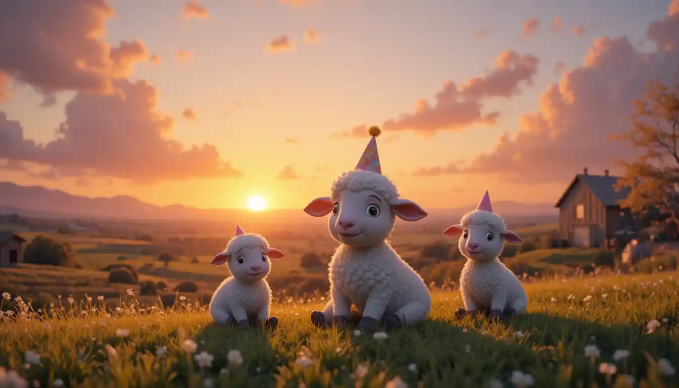 Sheep Friends Watching A Glowing Sunset Over The Farm