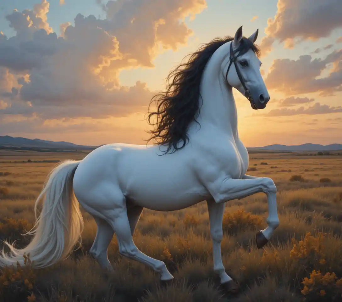 Majestic centaur woman in a golden sunset meadow