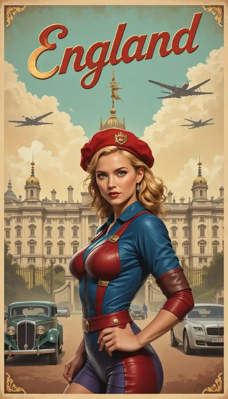 Vintage poster of a blonde fighter at Buckingham Palace