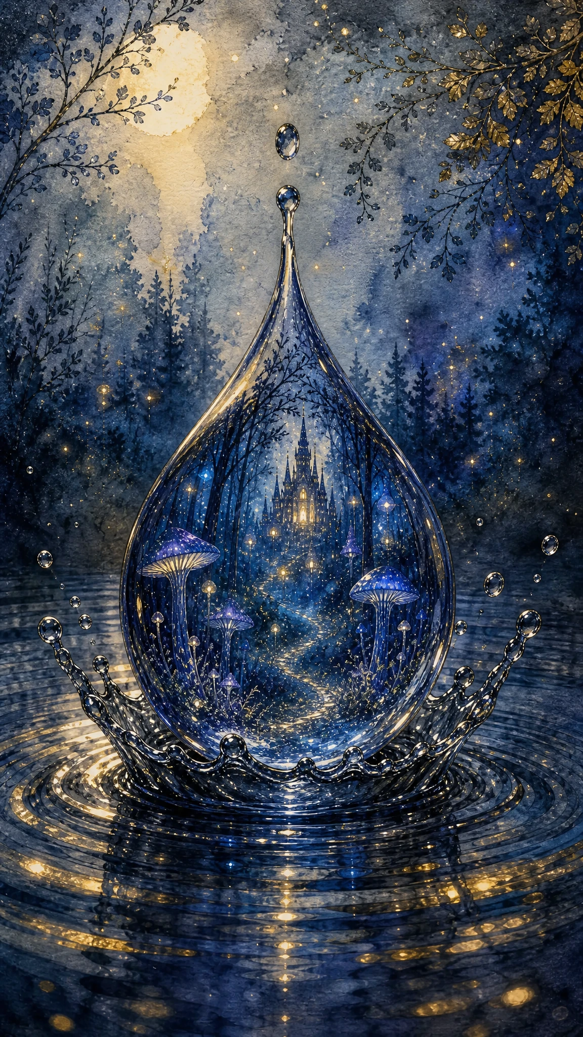 Raindrop Revealing A Tiny Enchanted Forest World