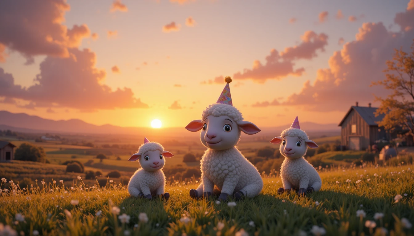 Sheep Friends Watching A Glowing Sunset Over The Farm