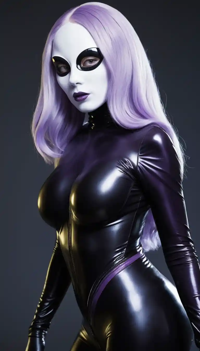Alien woman in latex catsuit with mask and curves