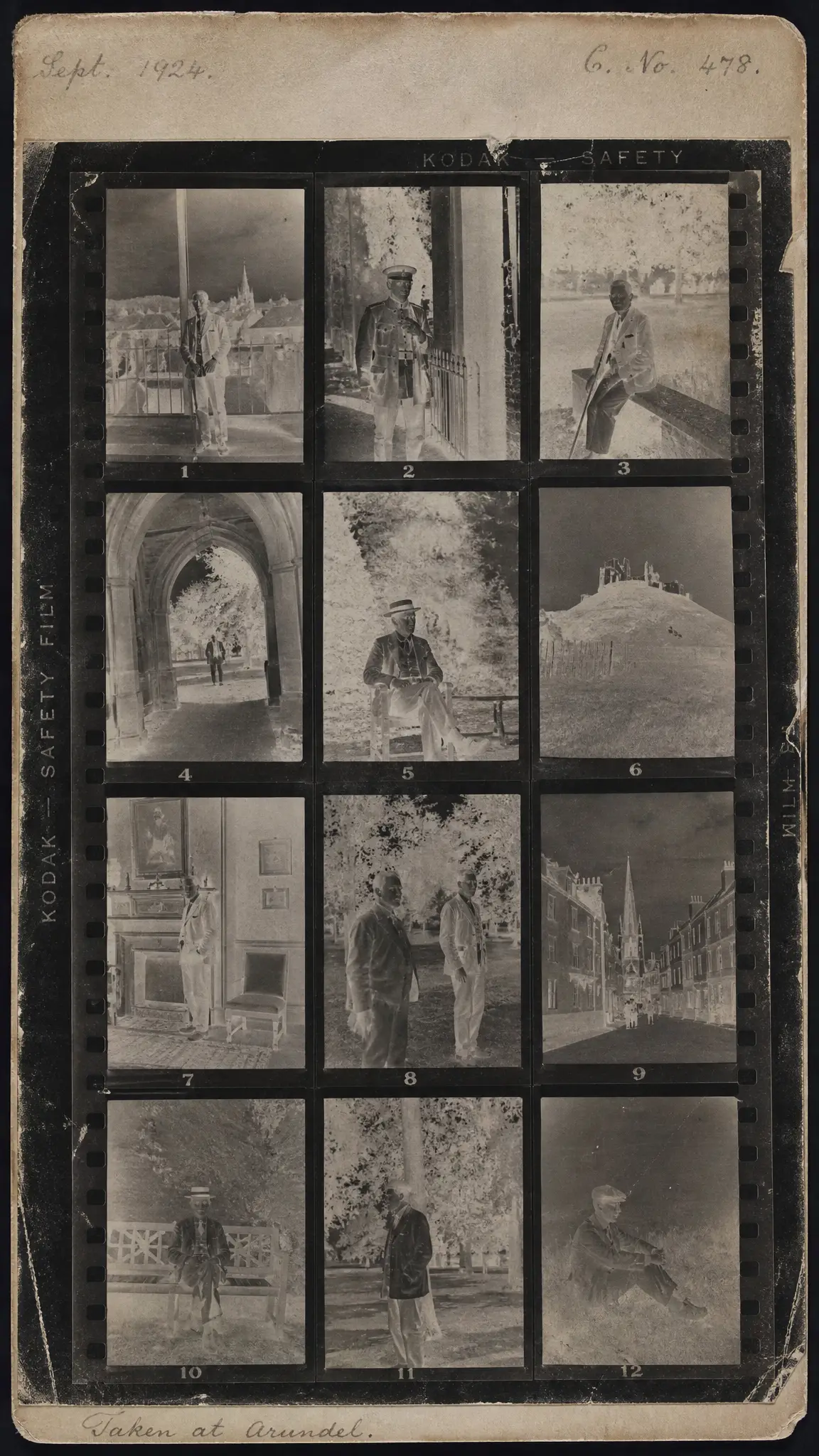 Vintage 1920s film negative on aged contact sheet paper