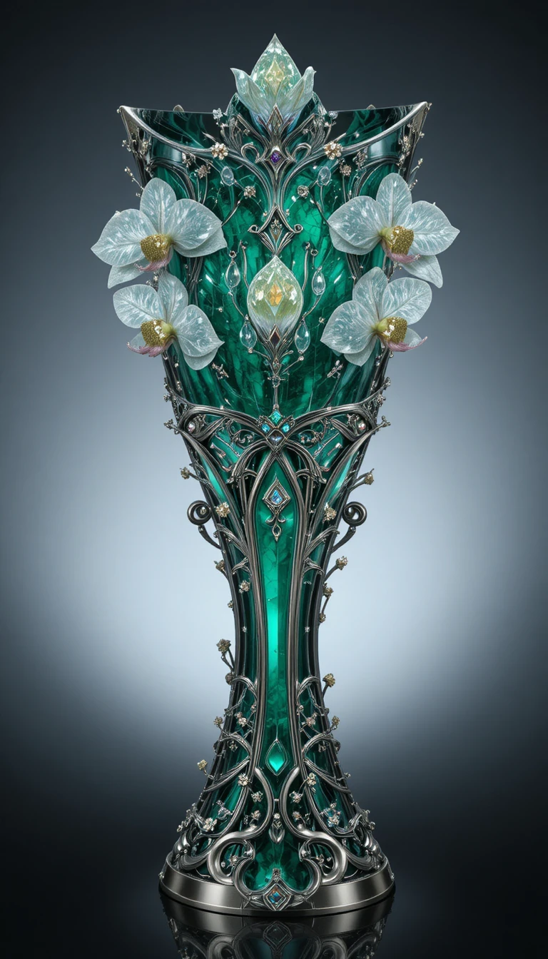 Aventurine and crystal trophy shaped like an orchid