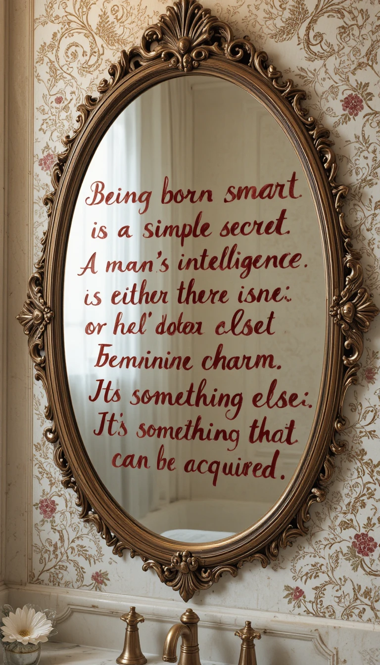 Scarlet lipstick calligraphy message on vintage lace mirror