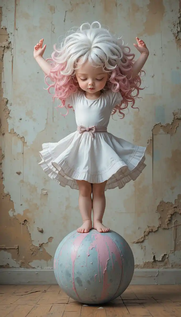 Girl balancing on a ball in dynamic acrobatic vector art