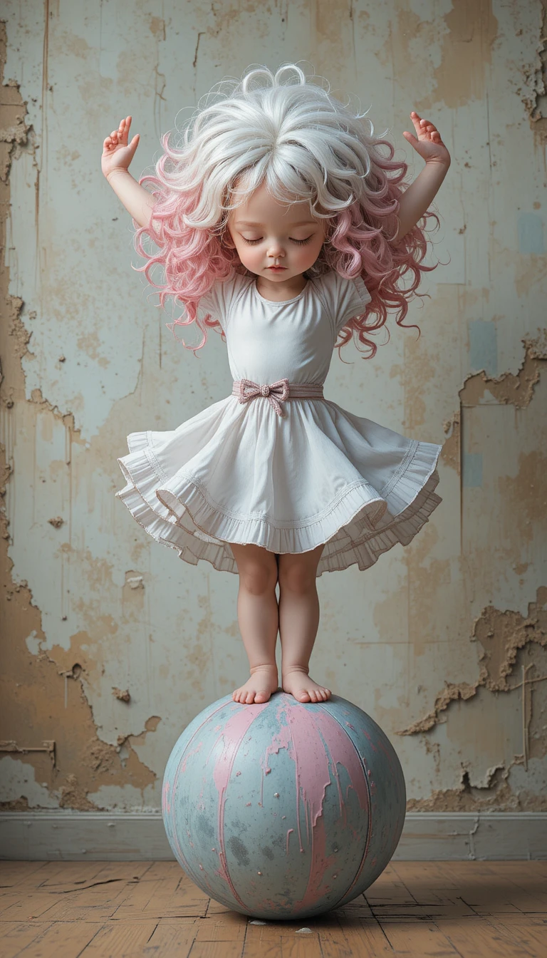 Girl balancing on a ball in dynamic acrobatic vector art