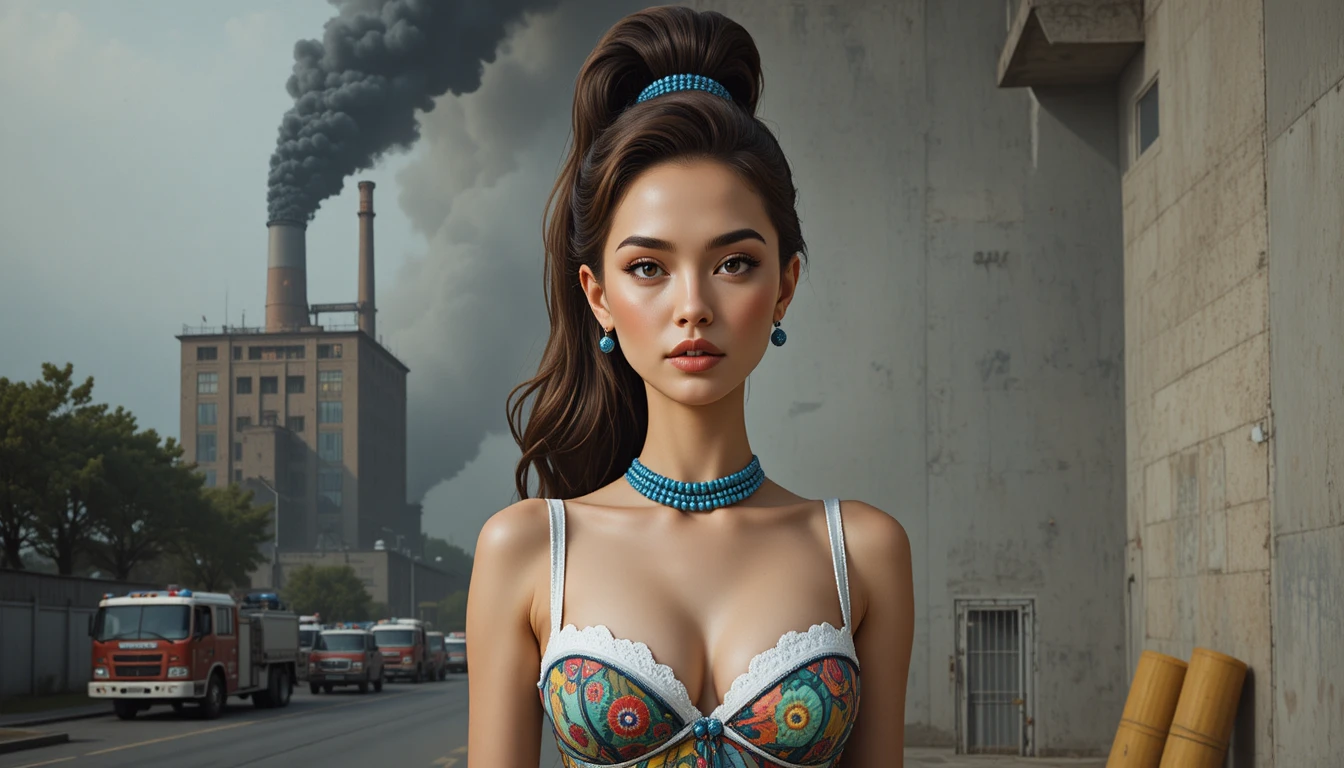 Industrial building engulfed in flames with thick black smoke