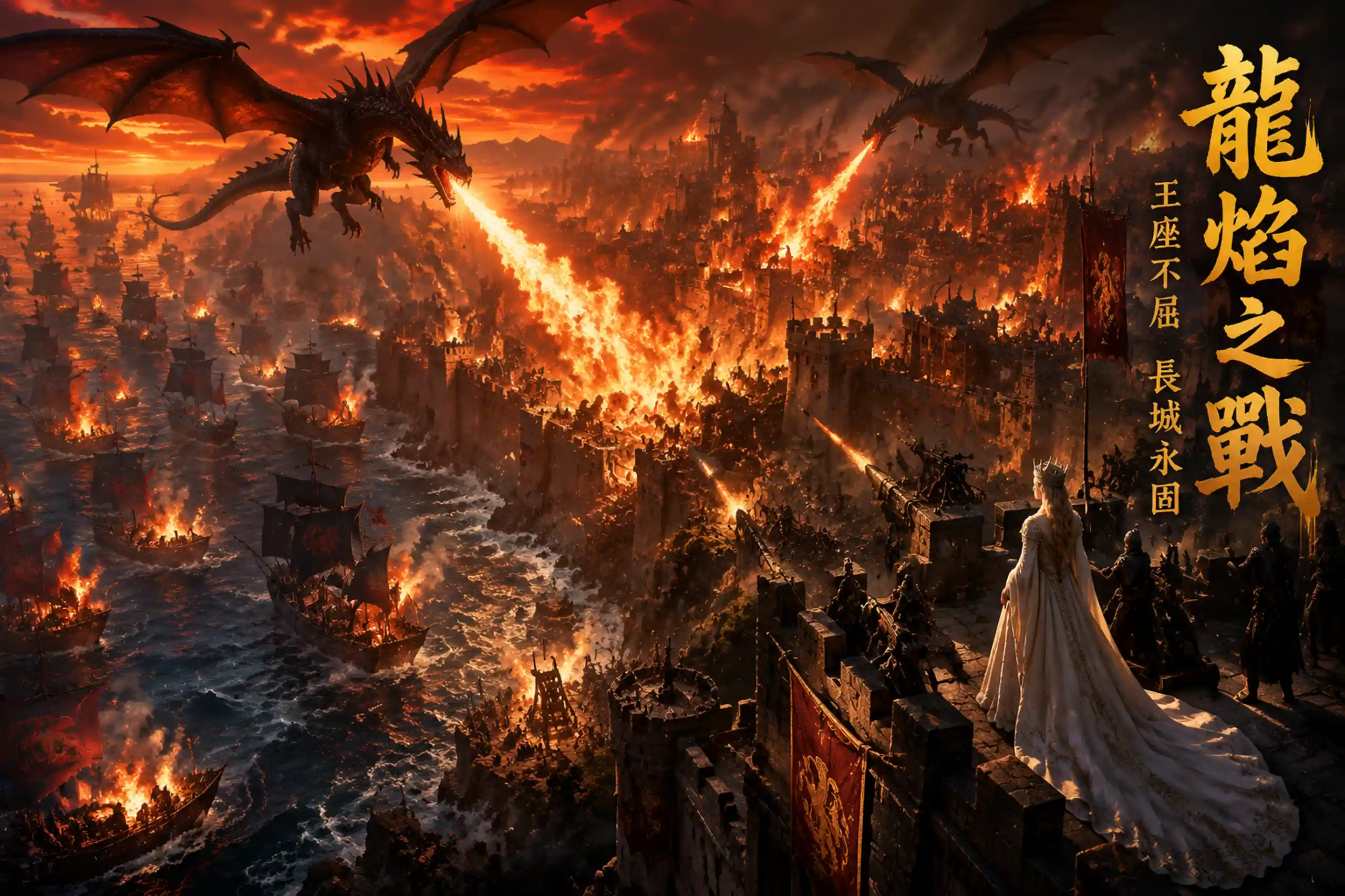 Dragons Lay Siege To A Burning Medieval Fantasy Port City