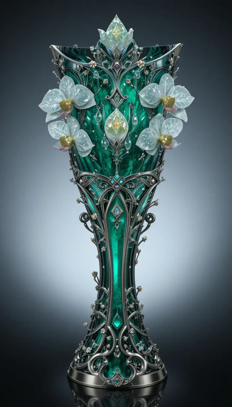 Aventurine and crystal trophy shaped like an orchid