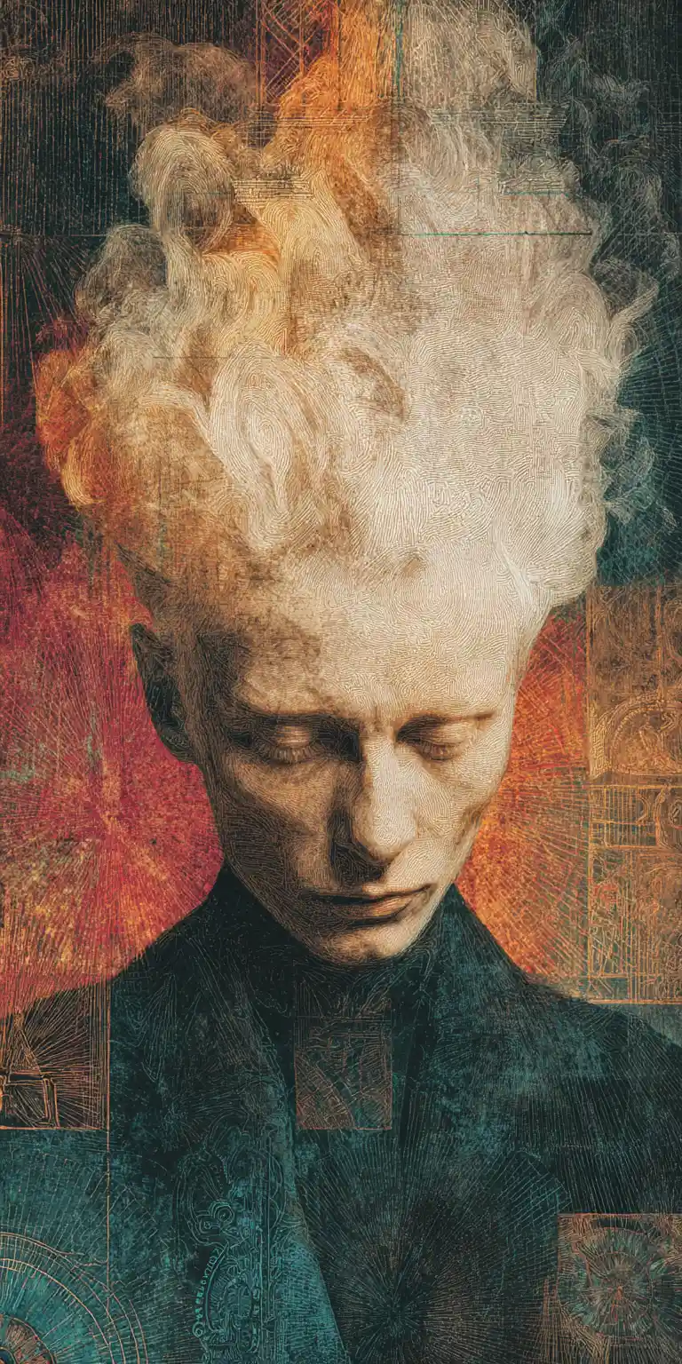 Albino haired woman in surreal vibrant melancholic portrait