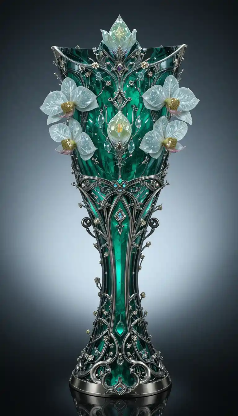 Aventurine and crystal trophy shaped like an orchid