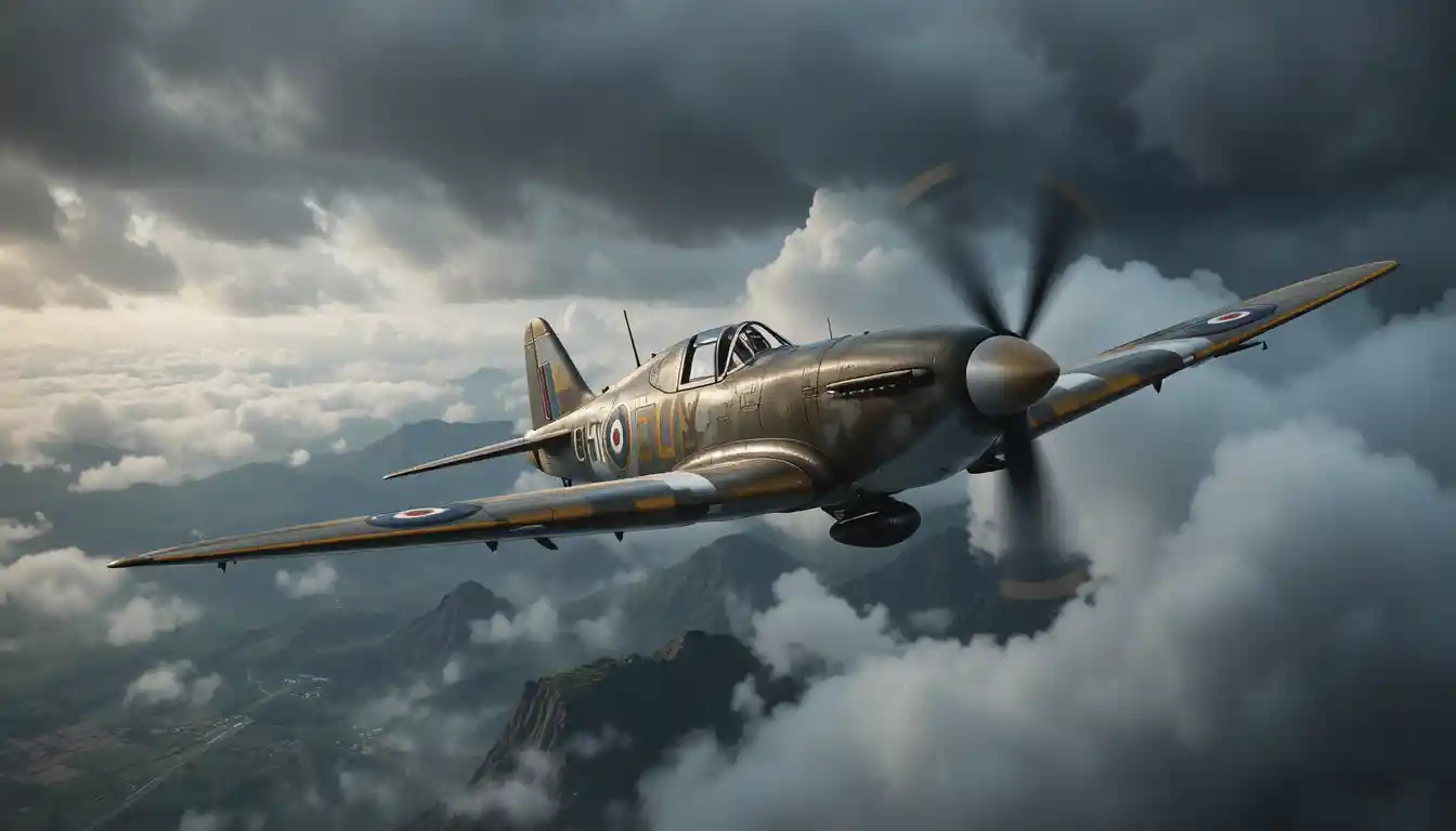Fighter planes battle above stormy sea cliffs and clouds