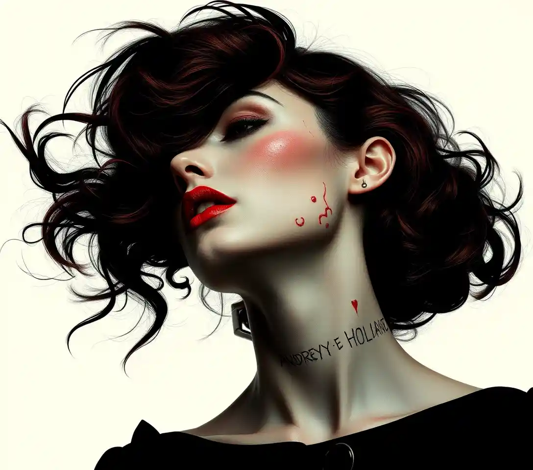Surreal female figure collapsing in midnight abstract space