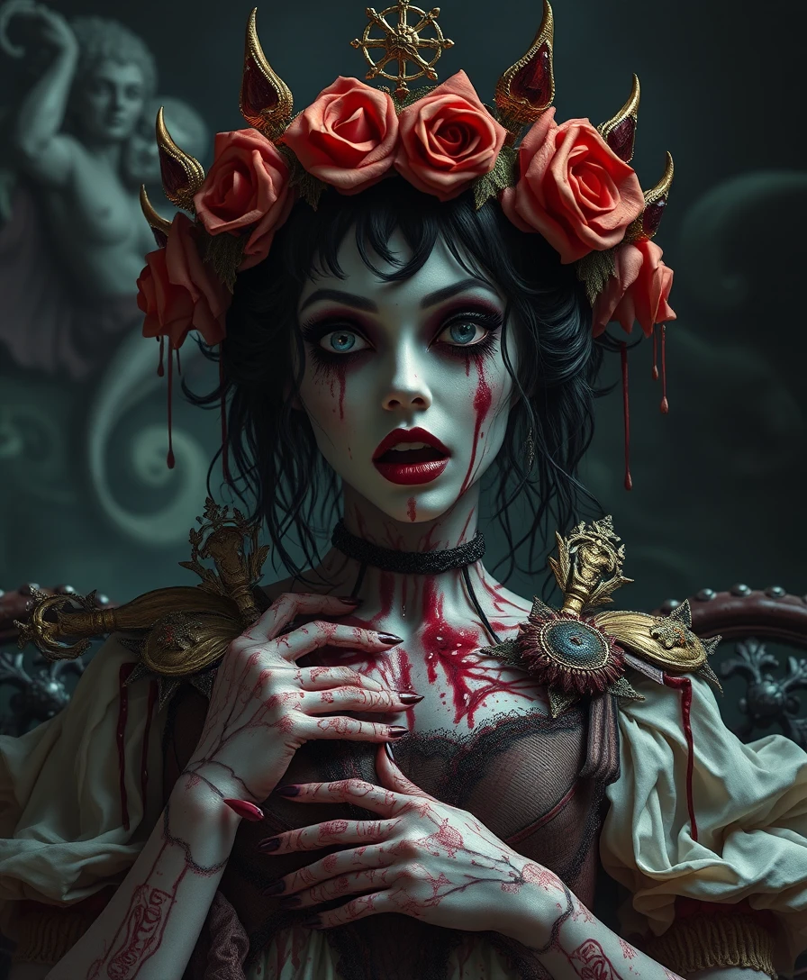 Surreal monstrous crown in darkly comic fantasy scene