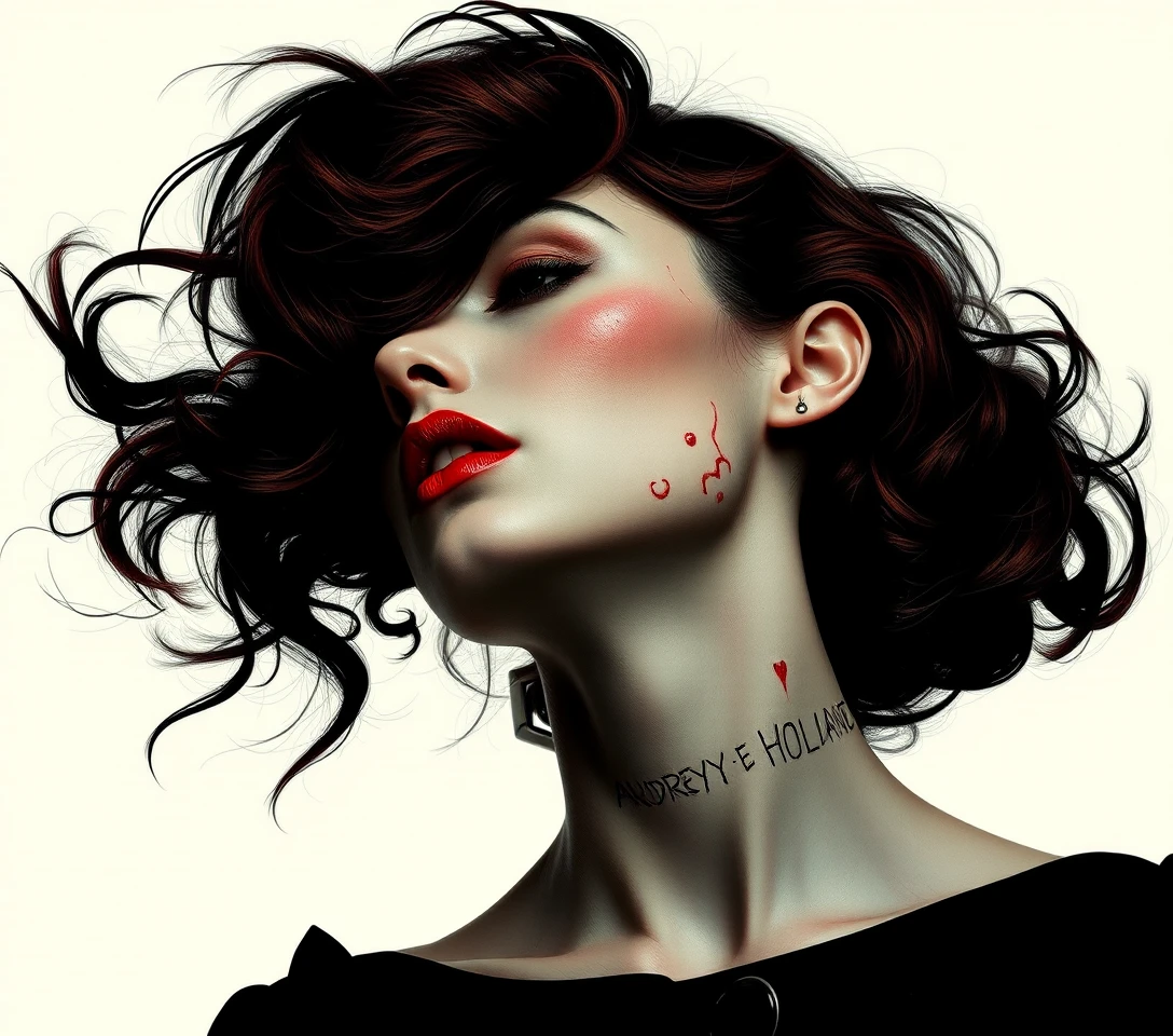 Surreal female figure collapsing in midnight abstract space