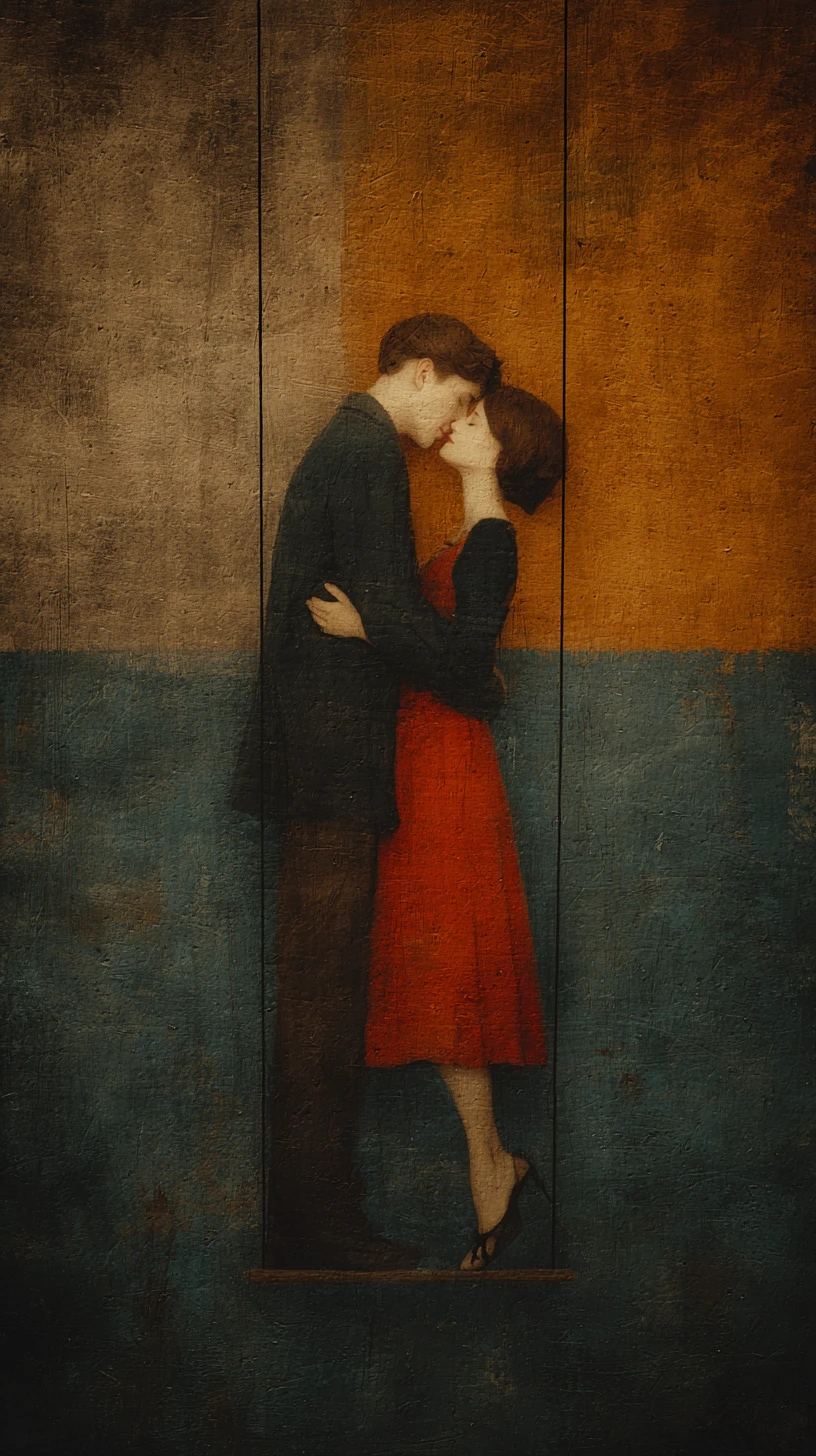 Surreal abstract painting of impossible romantic love and light
