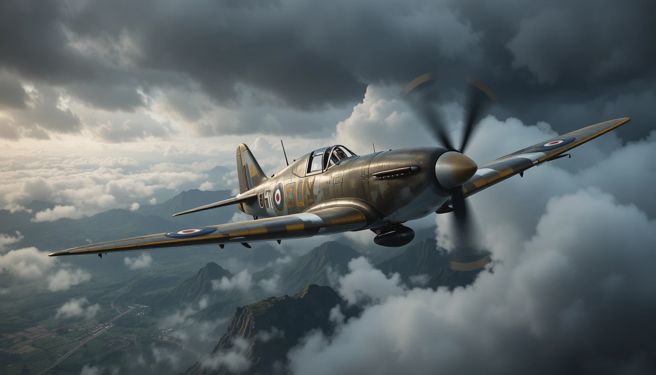 Fighter planes battle above stormy sea cliffs and clouds