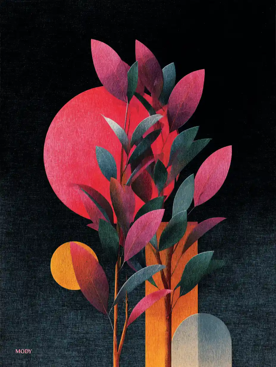Surreal vintage collage with minimalist abstract shapes