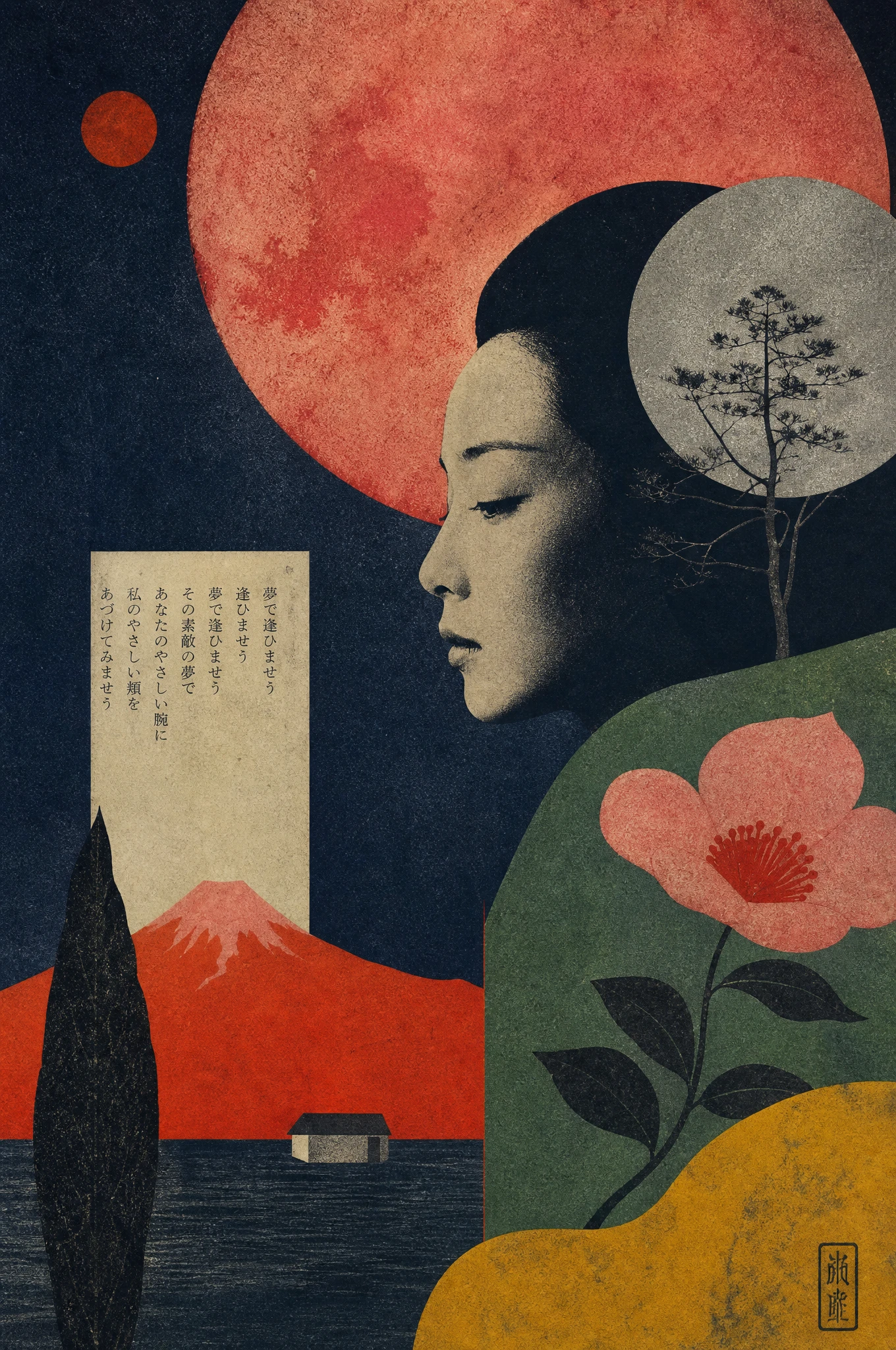 Surreal minimalist vintage collage with dreamy textured forms