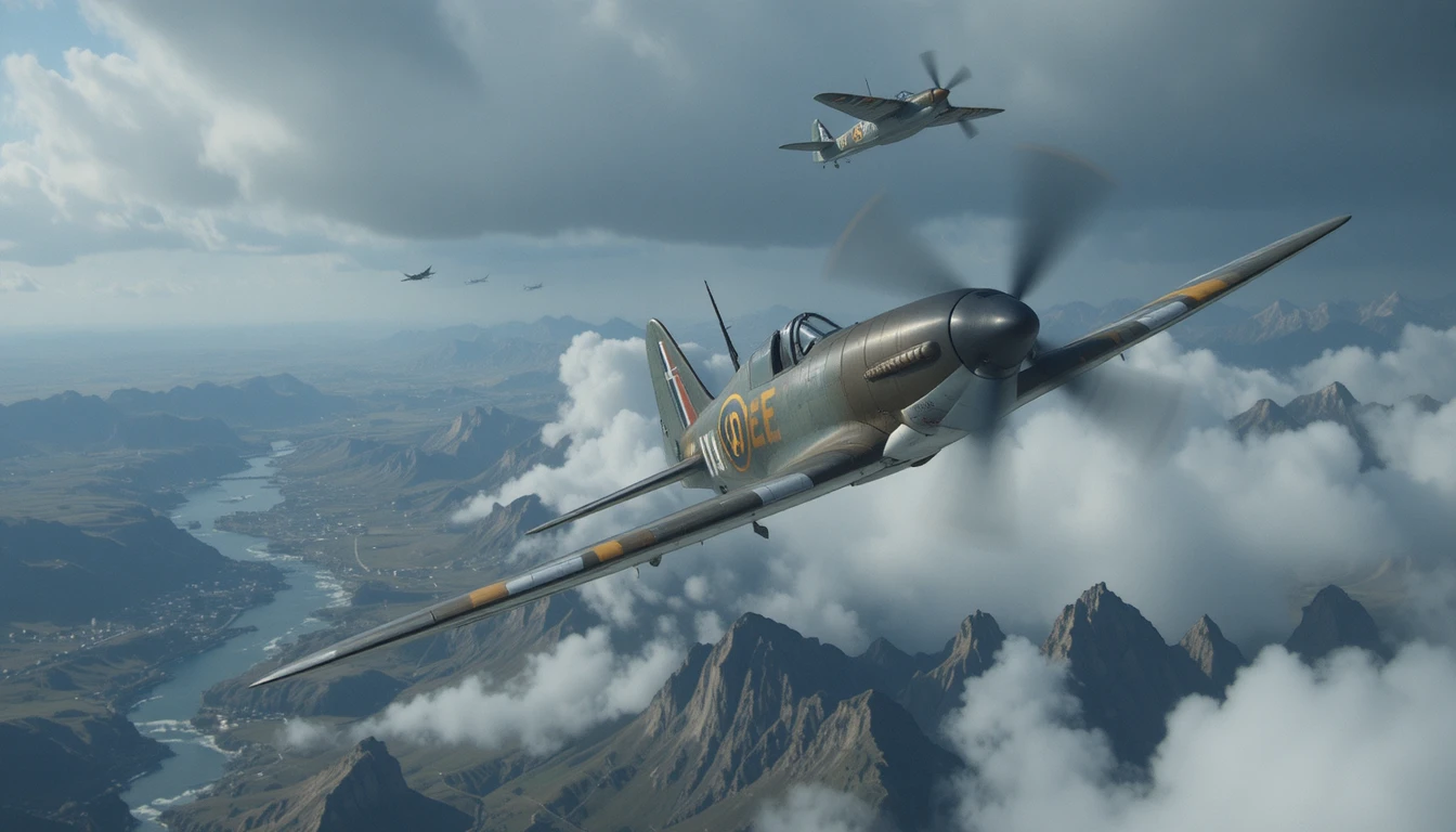 Dogfight above the white cliffs and stormy sea
