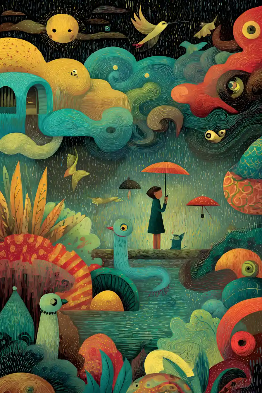 Whimsical surreal illustration with cute kid friendly style