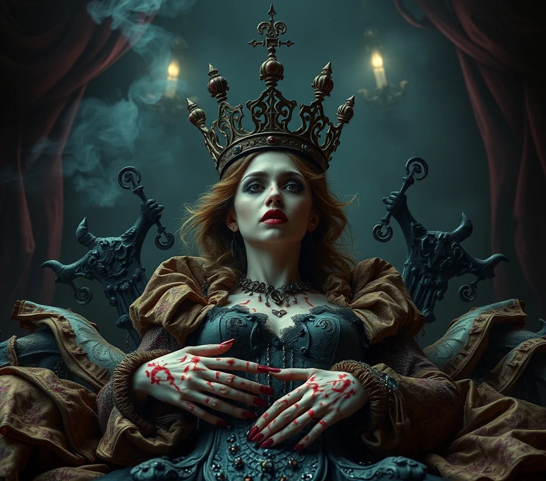 Surreal crown creature in twisted comic horror scene