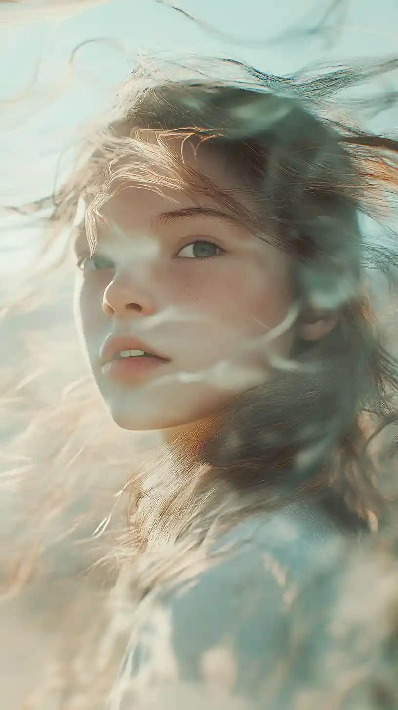 Dreamy close up portrait of an ethereal anime inspired girl