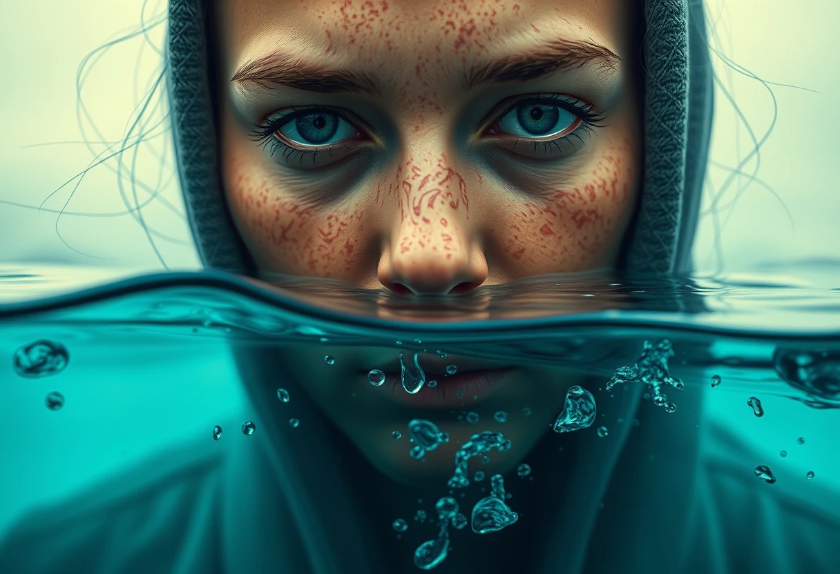 Intimate close up portrait of a woman with cosmic water