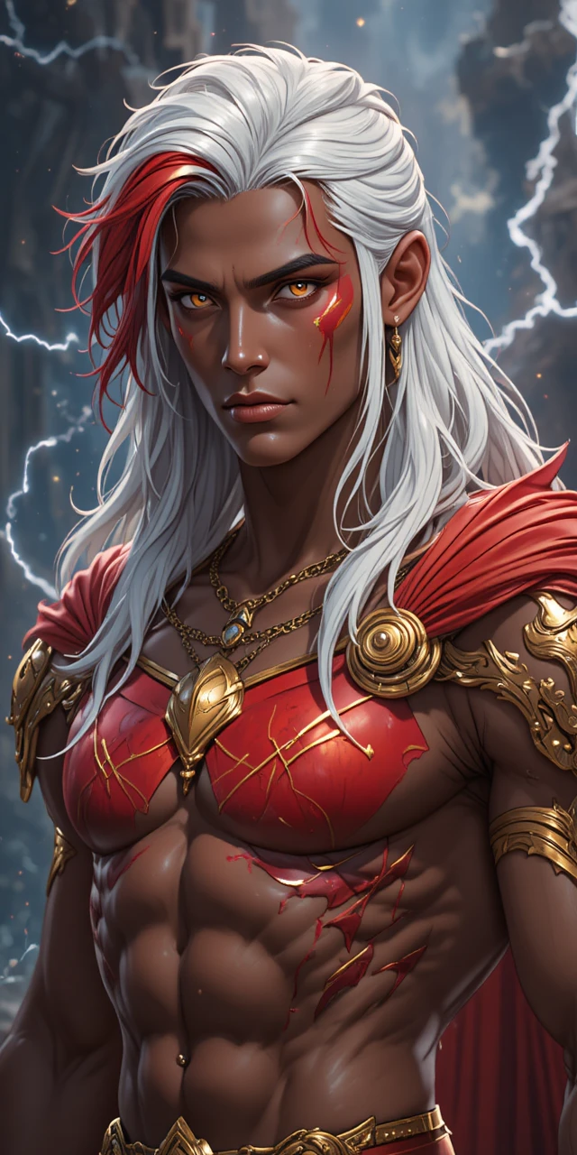 Thunder phoenix warrior with dark red skin and energy wings