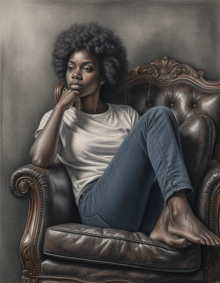 Reclining woman in an antique armchair with moody side light