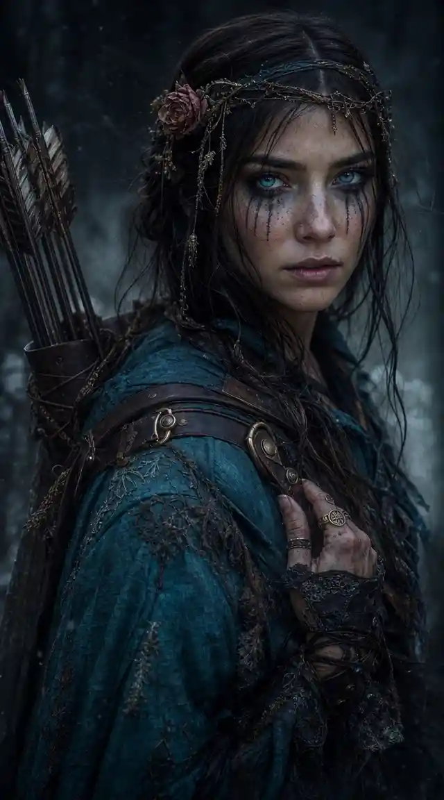 Melancholic Female Archer In A Misty Fantasy Forest
