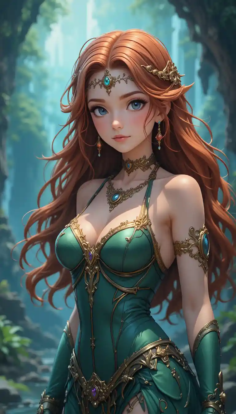 Anime mermaid nymph woman in a magical fantasy world