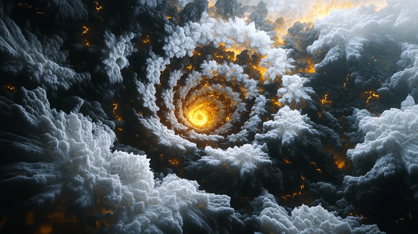 Colossal spiral flower structure around a glowing core