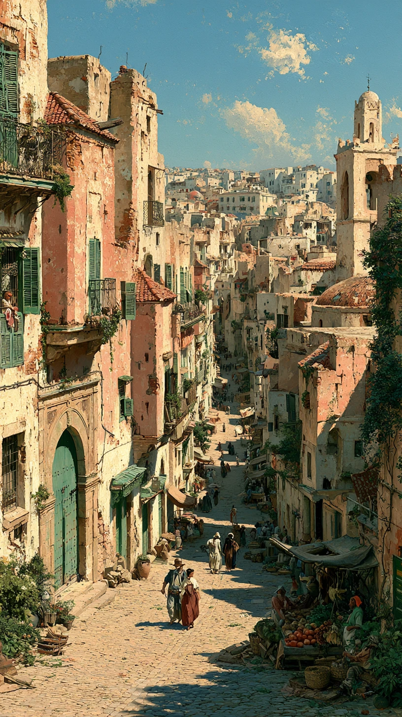 Crowded nineteenth century street in the Casbah of Algiers