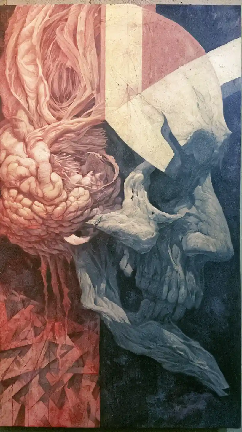 Surreal abstract palace emerging from enigmatic mental depths