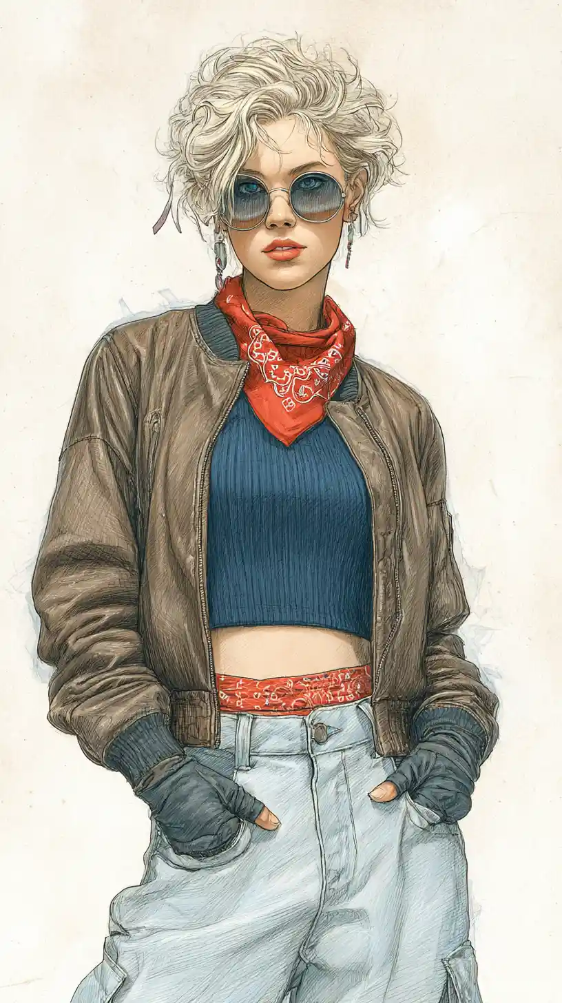 Full body fashion illustration of a confident young woman