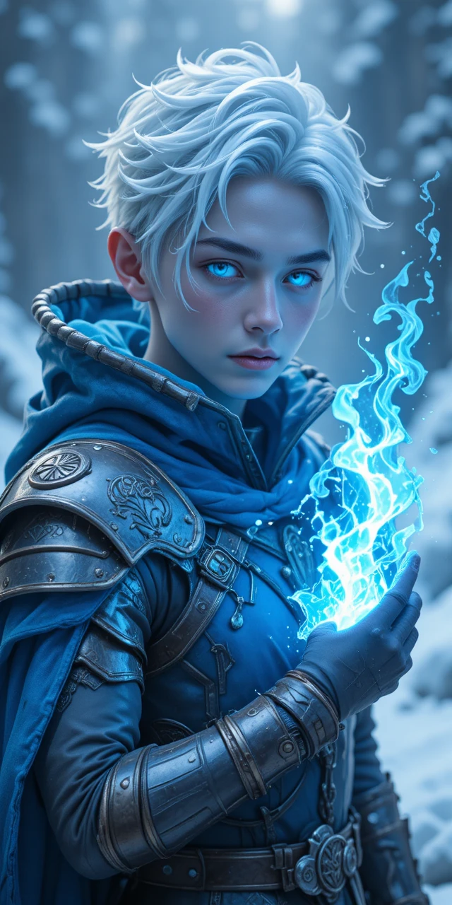 Ice forge mage with glowing runes in anime fantasy style