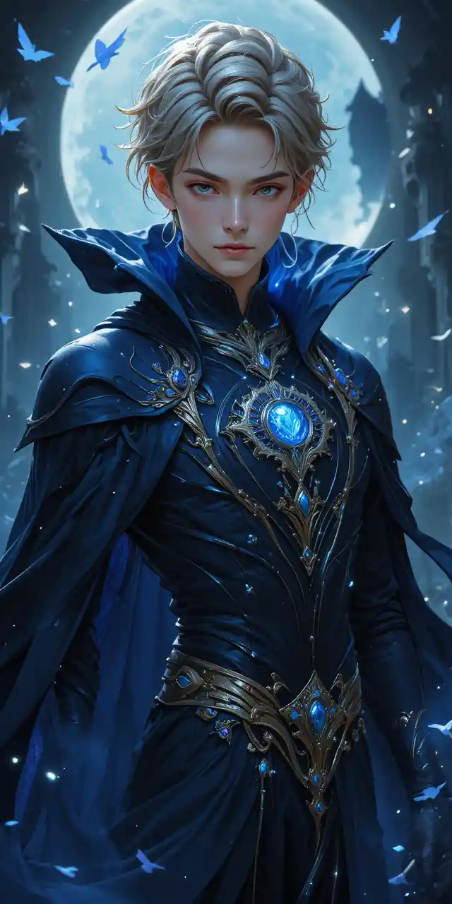 Agile anime man in flowing night colored robes