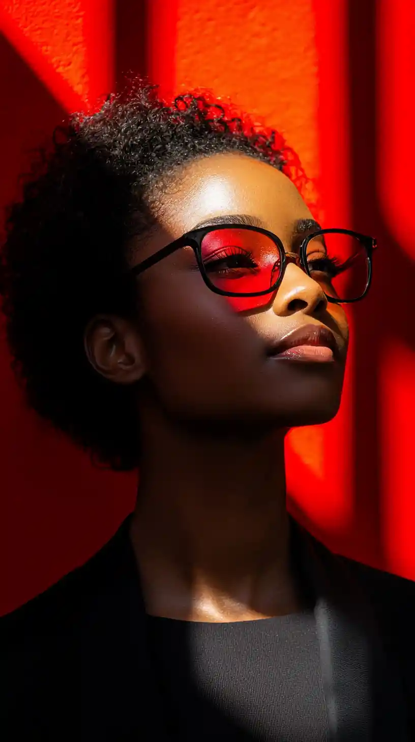 Dramatic fashion portrait of a woman in golden red light