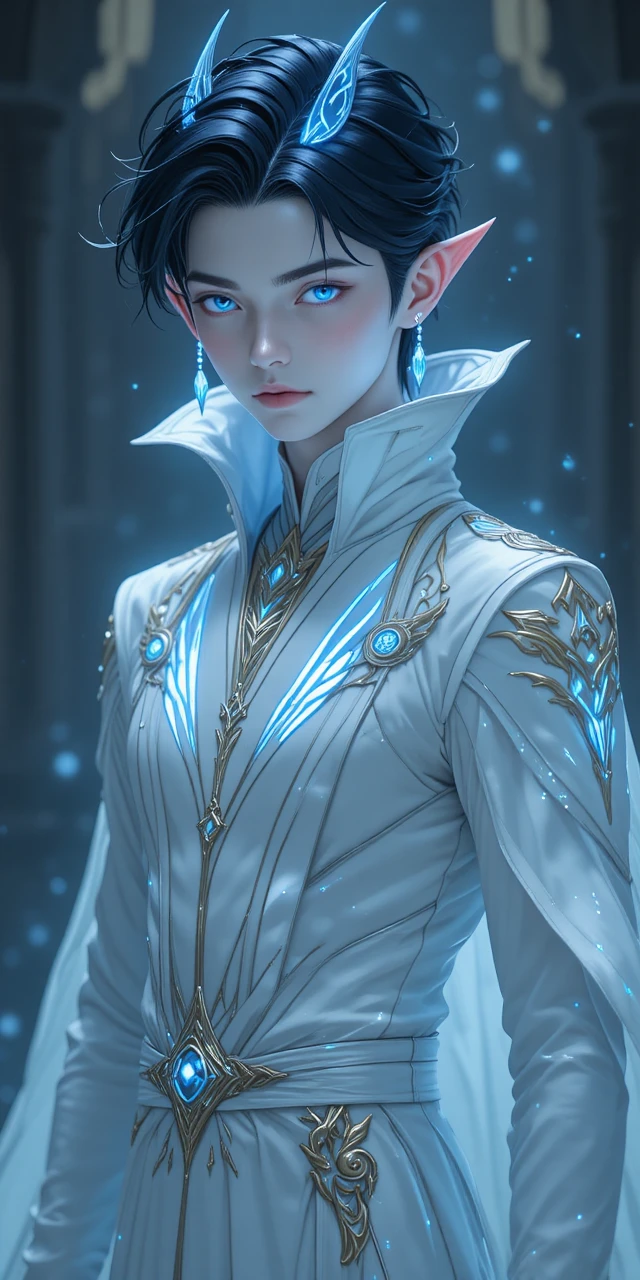 Blue horned anime man with glowing eliatrope markings