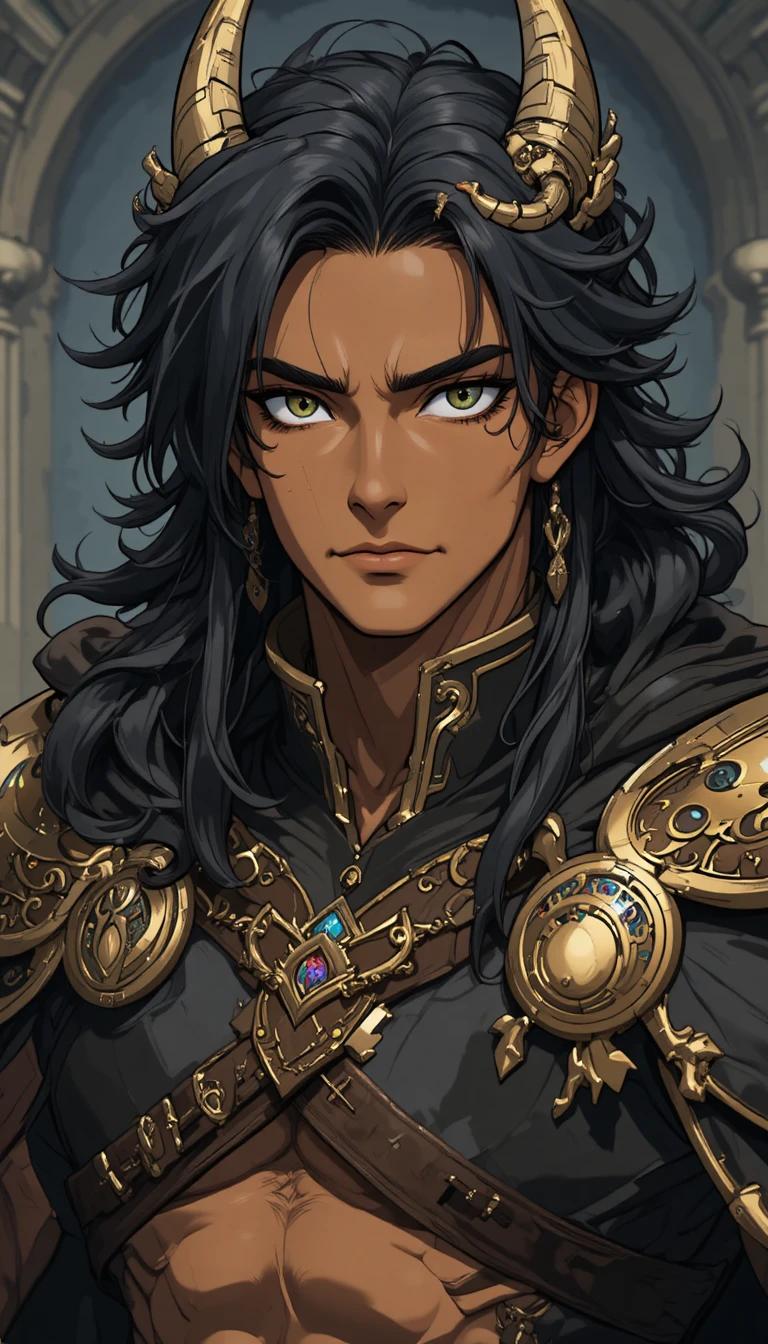Tall muscular anime man with dragon horns and tail