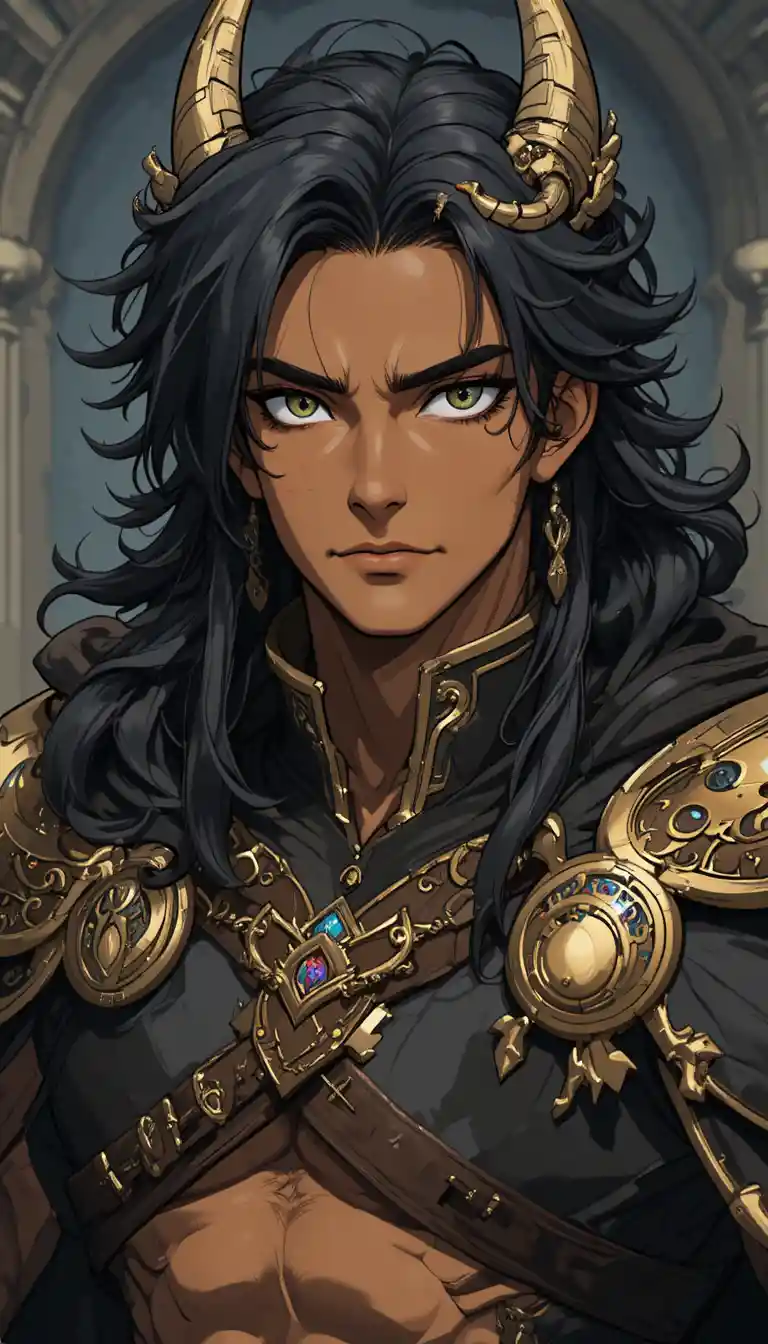 Tall muscular anime man with dragon horns and tail