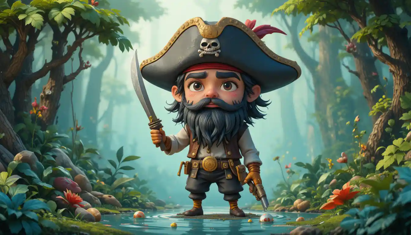 Accogliente illustrazione ad acquerello di un piccolo pirata della foresta